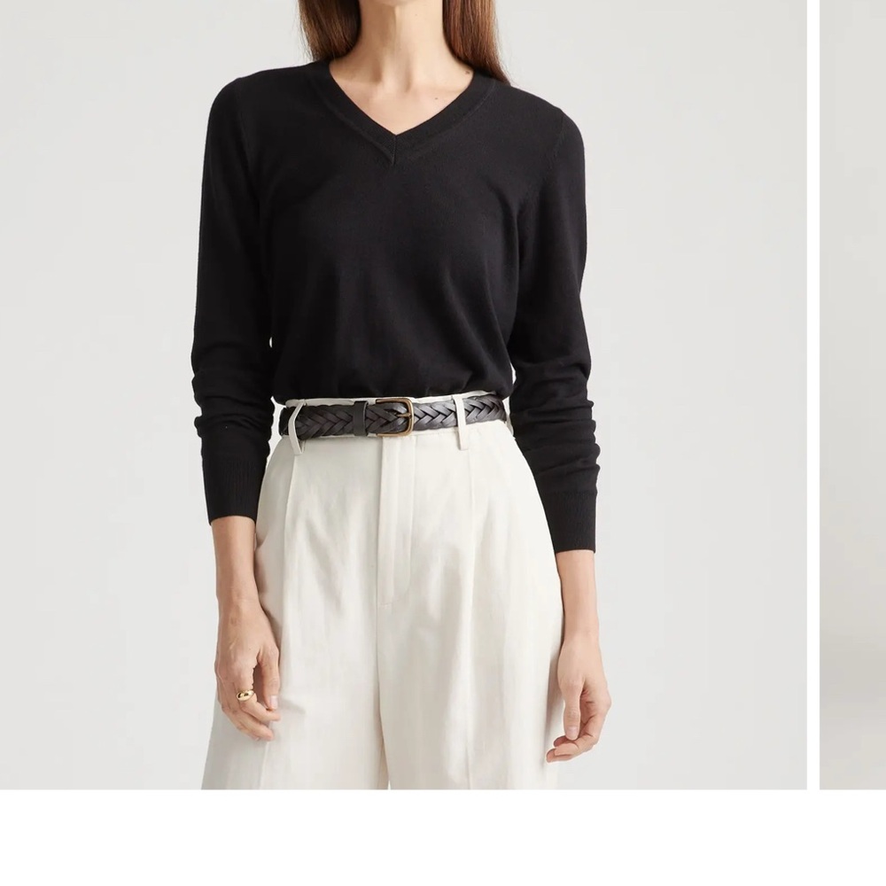 Quince Lightweight Cotton Cashmere V-Neck Sweater Black L